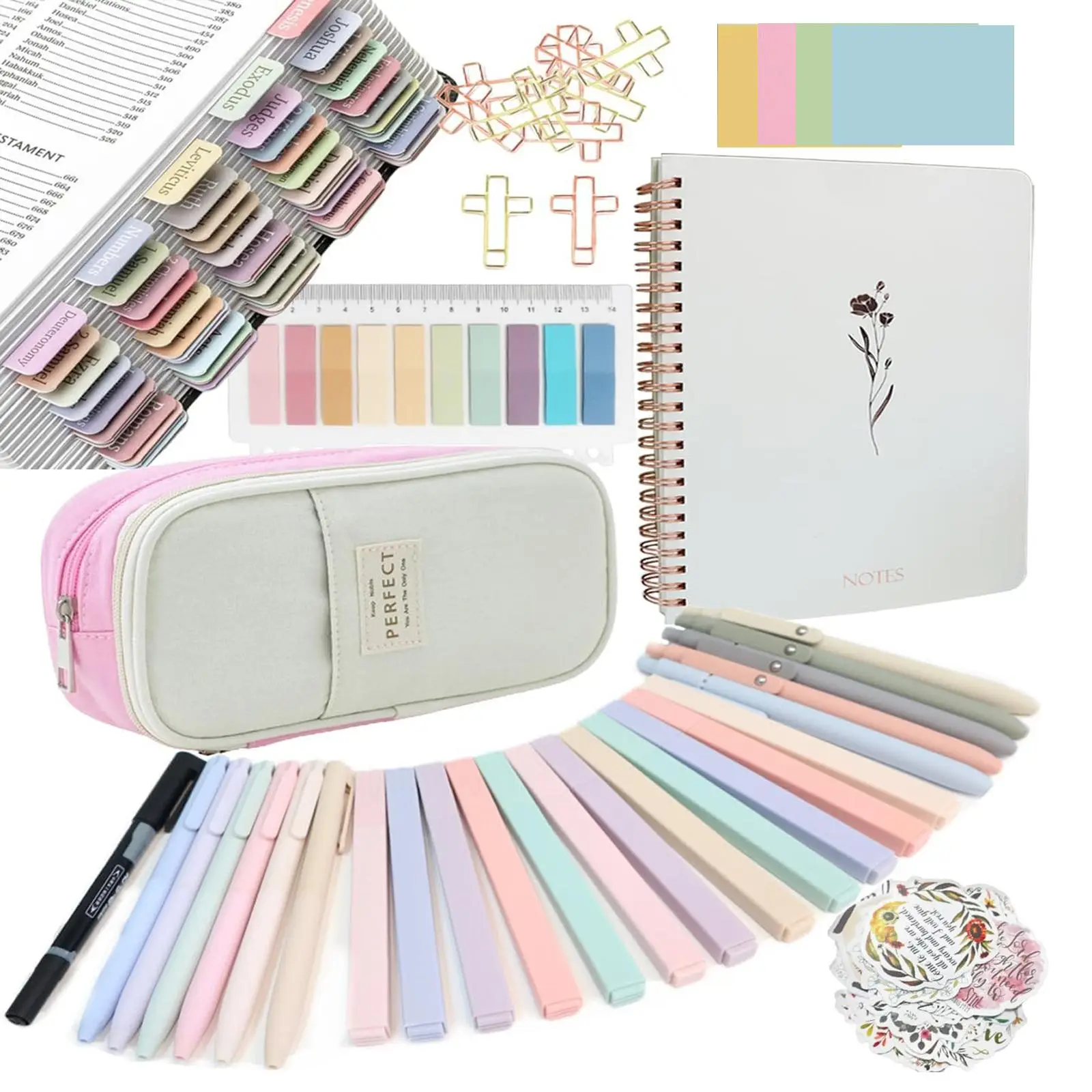 Bible Study Supplies Journaling Kit with Tabs and Highlighter, 1 Set Including Notebook & Pen Case & Stationery, Bible Annotation Kit