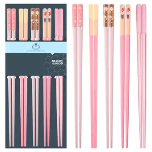 5 Pairs 9.57" Pink Fiberglass Reusable Chopsticks - Non - slip, Dishwasher Safe Gift Set