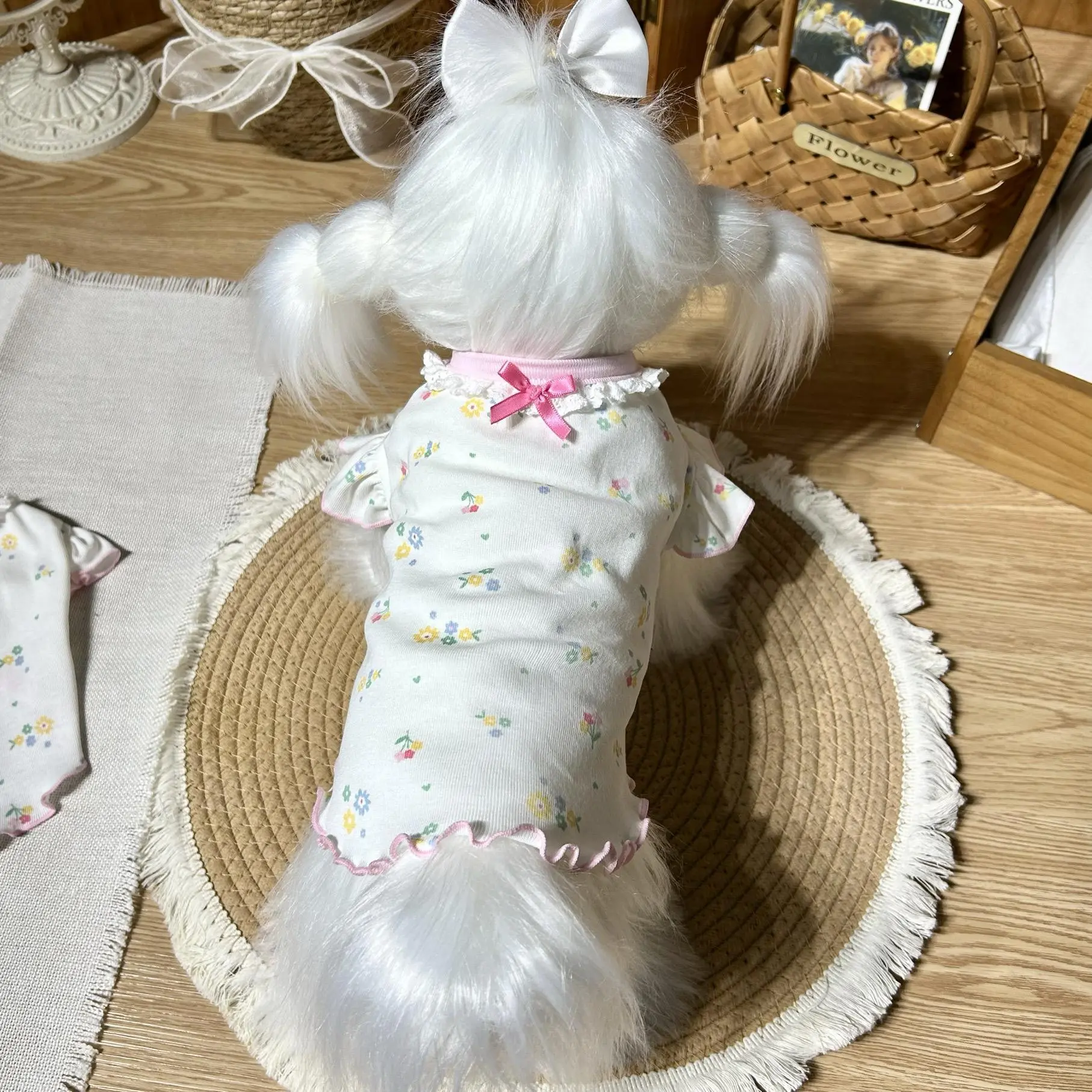 Cute Floral Print Dog Jersey Shirt for 1-16 lbs Extra Small Tiny Dogs, Skin-Friendly Stretch-Fit Soft Breathable Fabric Summer Pet Clothes, Girly Outfit for Maltese-Chihuahua Puppies, Ideal for Photoshoots