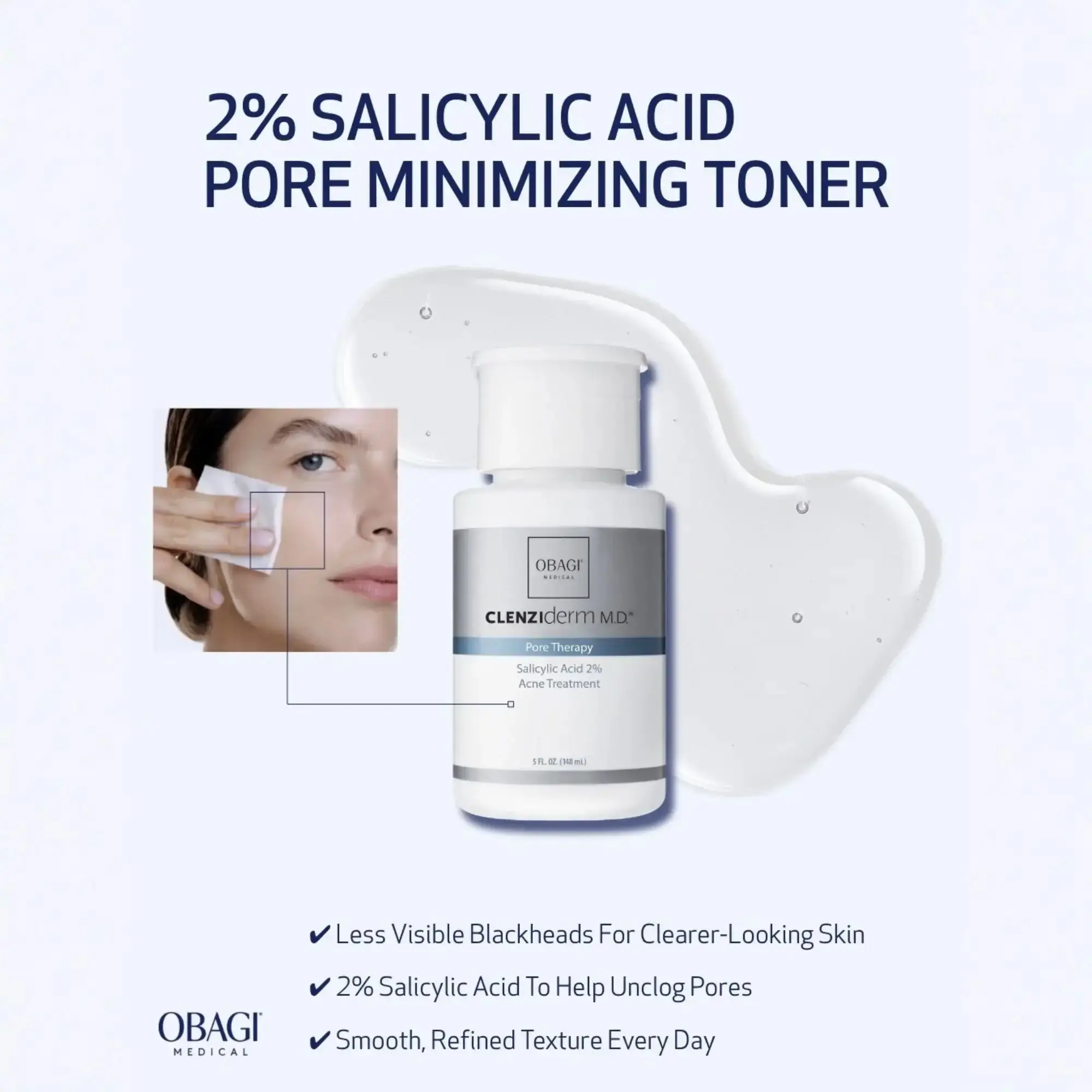 Obagi Medical ClenziDerm M.D. Pore Therapy, 2% Salicylic Acid Oily Skin Acne Treatment Liquid Bottle with Chamomile & Menthol