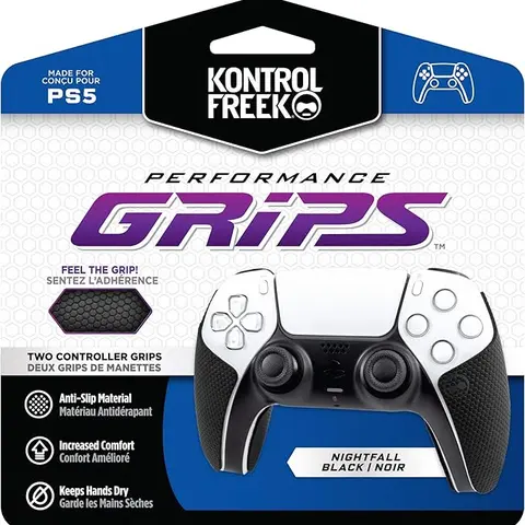 KontrolFreek Performance Memory Foam Controller Grips - Moisture-Wicking, Anti-Slip Gaming Console Accessory for Gamers' PS5 Accessories, Keeps Hands Dry (Nightfall Black)
