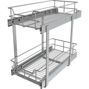2 Tier Pull Out Cabinet Organizer 11" W X 17" D, Slide Out Drawers for Kitchen Cabinets, Pull Out Drawers for Cabinets Capacity Heavy Duty Caddy, Cabinet Pull Out Shelves Chrome-Plated,Bathroom Pantry