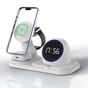 6 in 1 Wireless Charger i-Phone Charging Station: Stand for Multiple Devices for Apples - Compatible i-Phone 17 16 15 14 13 Pro Max Apples Watch Airpods, Design with Wireless Speaker & Clock