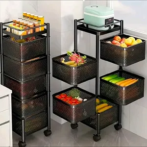 5-Tier Heavy-Duty Rotating Kitchen Cart with Locking Wheels & Removable Baskets - Large Storage Organizer Suitable for Pantry, Office, Living Room, Mobile Shelving Unit with, -Standing Design, Space-Saving for Small Spaces, Standing Shelf