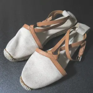 Pre-owned HERMÈS Cotton Small Leather Goods Hermes Ankle Strap Espadrille Flat Sandals35