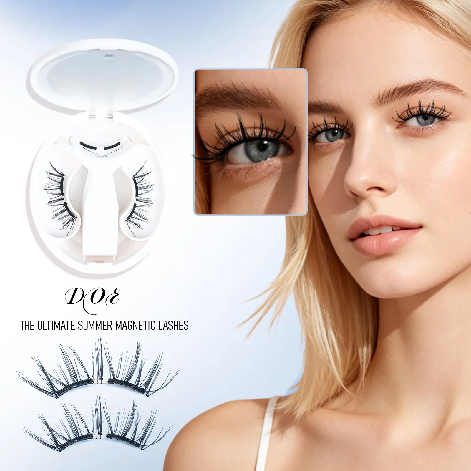 Doe Magnetic Eyelashes with Applicator Kit - 4PCS Glue-Free Handcrafted C Curl False Lashes, Waterproof, Lightweight, Soft, Fluffy, Nature-Style, Phthalate-Free, Non-Toxic, Sensitive-Safe for Lash Beginners, Youth, Daily Use