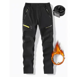 Men's Fleece-lined Winter Pants-Windproof, Waterproof, Snow-Proof, Suitable for Hiking and Skiing, Outdoor Casual Thermal Band Belt Details Sports Clothing Set Sporty Style