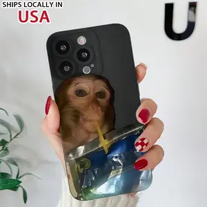 Cute Monkey Drink Pattern Phone Case Anti Drop Protector Cover Compatible with iPhone 11 Pro 15 14 13 12 Pro Max Shockproof Soft TPU Phone Shell