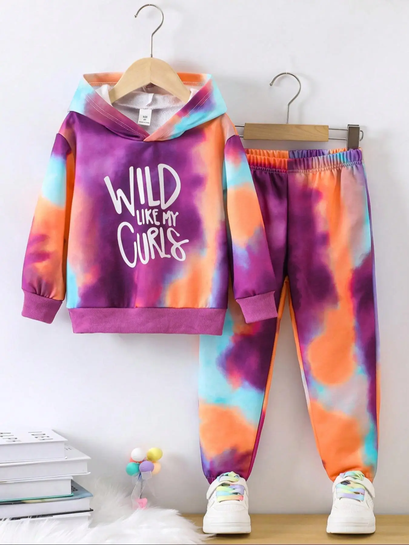 Two-Piece Set Girl's Tie Dye Graphic Hoodie & Elastic Waist Sweatpants Set, Casual Long Sleeve Hooded Pullover & Pants for Fall & Winter, Kids Clothes