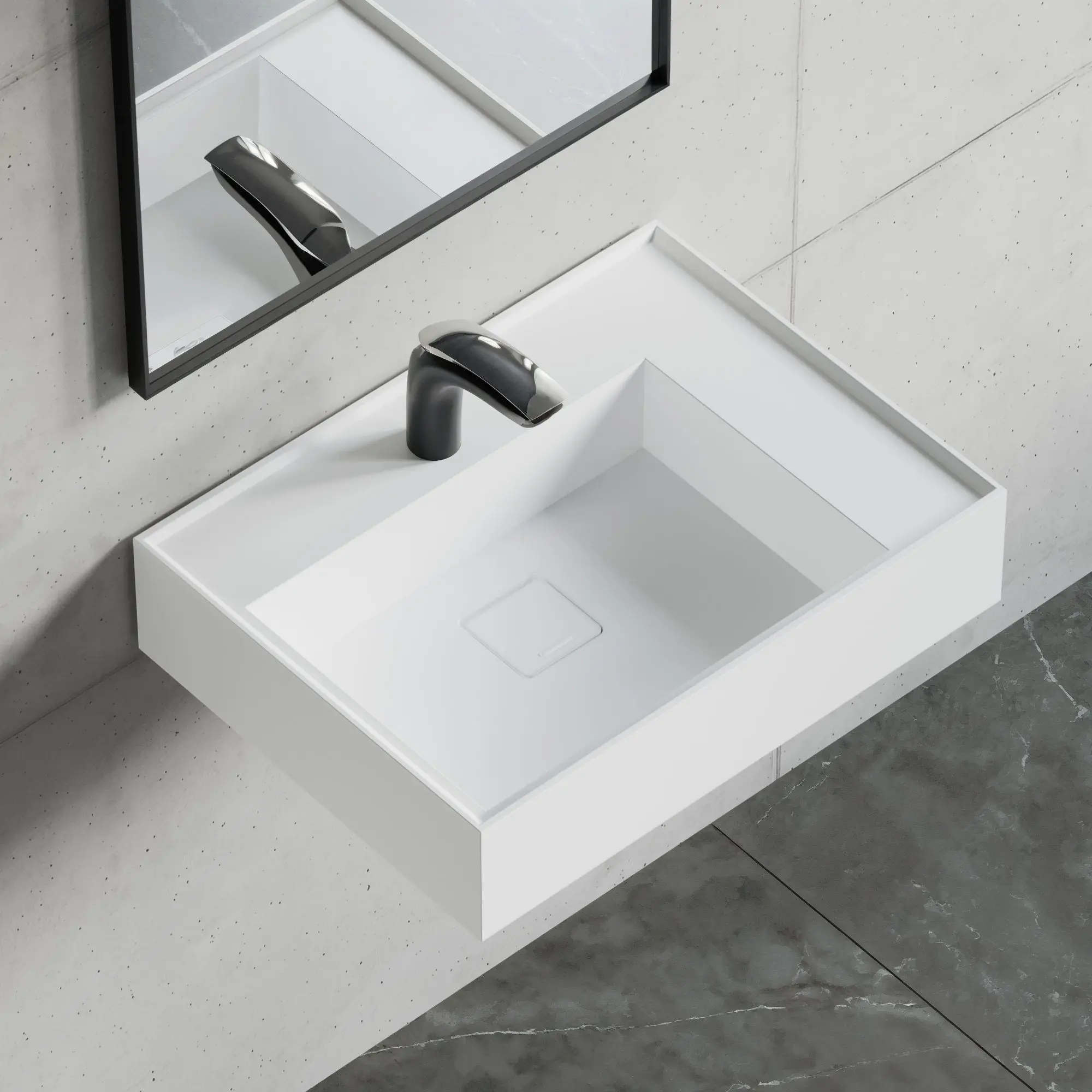 Dowell 24“ Wall Mounted Bathroom Sink Rectangular Single Bowl Stone Resin Sink Luxury ADA Compliant Sink Non-overflow & Single Faucet Hole Floating Sink Perfect for Every Bathroom - ADA 070 Series