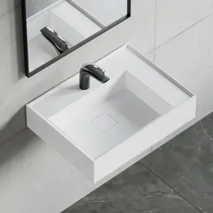 Dowell 24“ Wall Mounted Bathroom Sink Rectangular Single Bowl Stone Resin Sink Luxury ADA Compliant Sink Non-overflow & Single Faucet Hole Floating Sink Perfect for Every Bathroom - ADA 070 Series