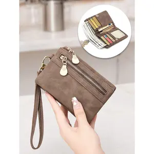 Women's Dual-Fold Wallet with Zipper Coin Pouch, Short Wristlet Purse, Casual Plain Design, Durable Fashion Wallet, Perfect Gift for Travel, Christmas, Valentine's Day