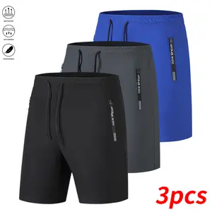 3PCS Summer Men’s Lightweight Breathable Quick-Dry Shorts — men’s shorts with drawstring and zippered pockets, breathable everyday men’s shorts, gift for him, summer swim shorts, quick-dry, solid color, tropical style