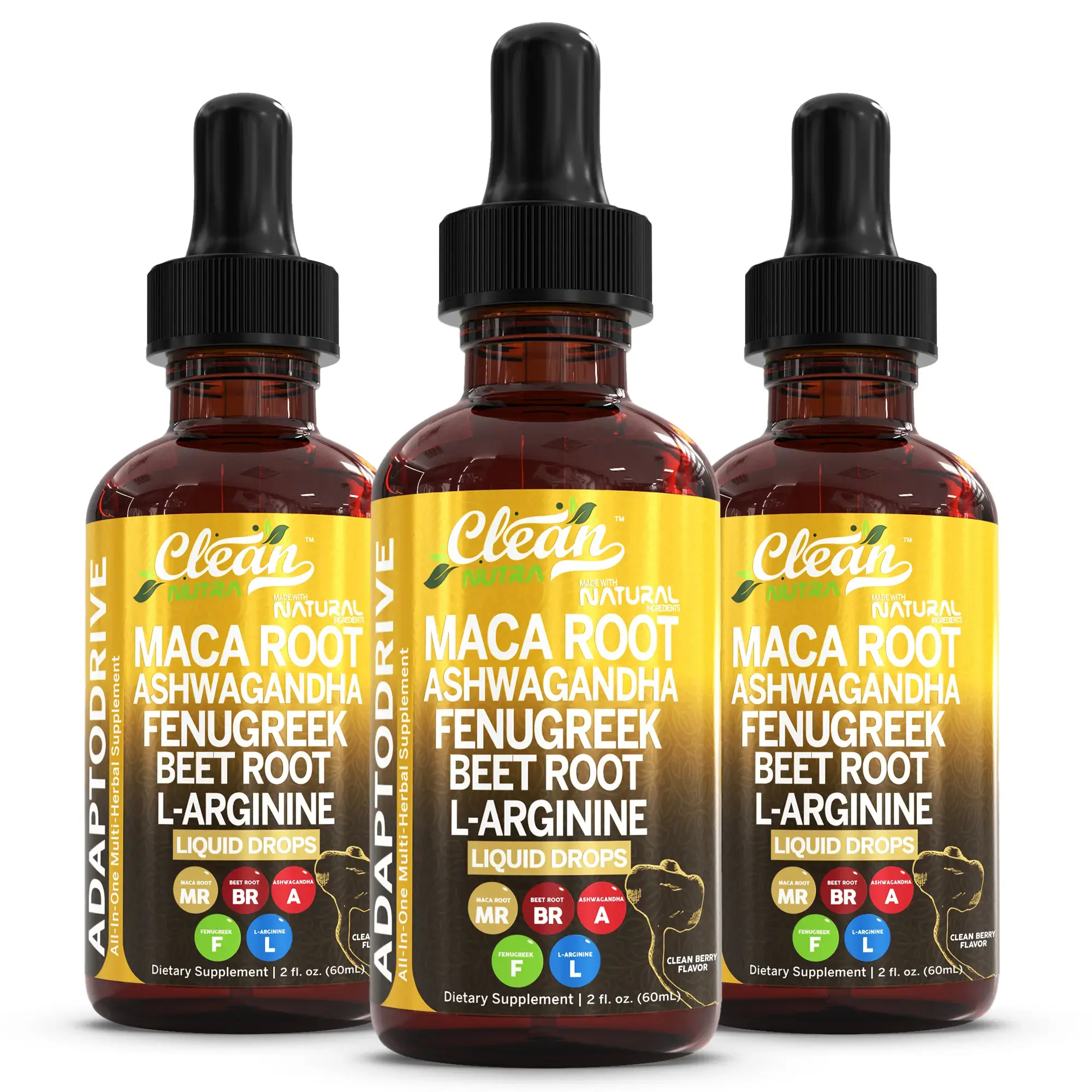 3x Clean Nutra Maca Root Drops for Women Ashwagandha, Fenugreek, Beet Root, L-Arginine & More for Women & Men's Optimum Health Liquid Drop – Adapto Drive