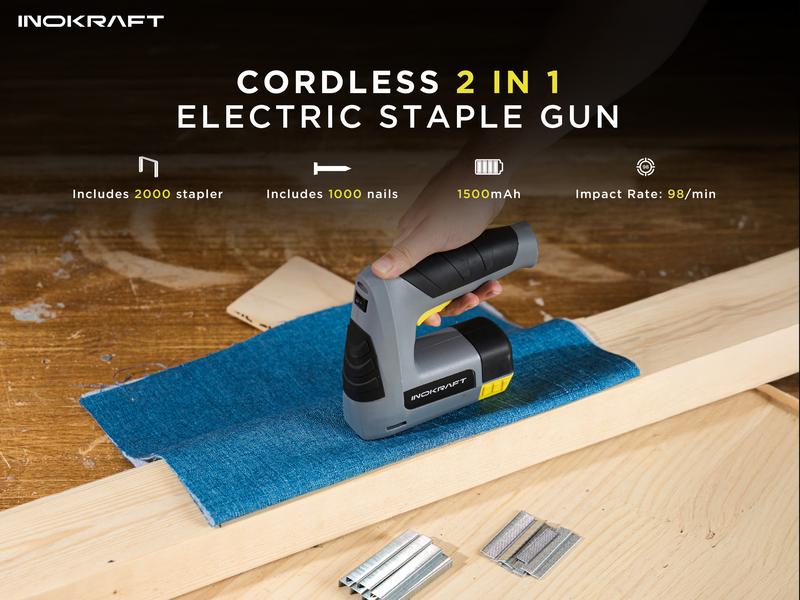 InoKraft 4V Cordless 2-in-1 Staple and Nail Gun, Light Duty Rechargeable for Upholstery, Wood, Carpentry, and DIY Projects