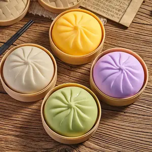 Colorful Dumpling Squishes Stress Balls Fidget Sensory Toys Simulation Food Squishies Bun With Steamer Dough Ball Gifts