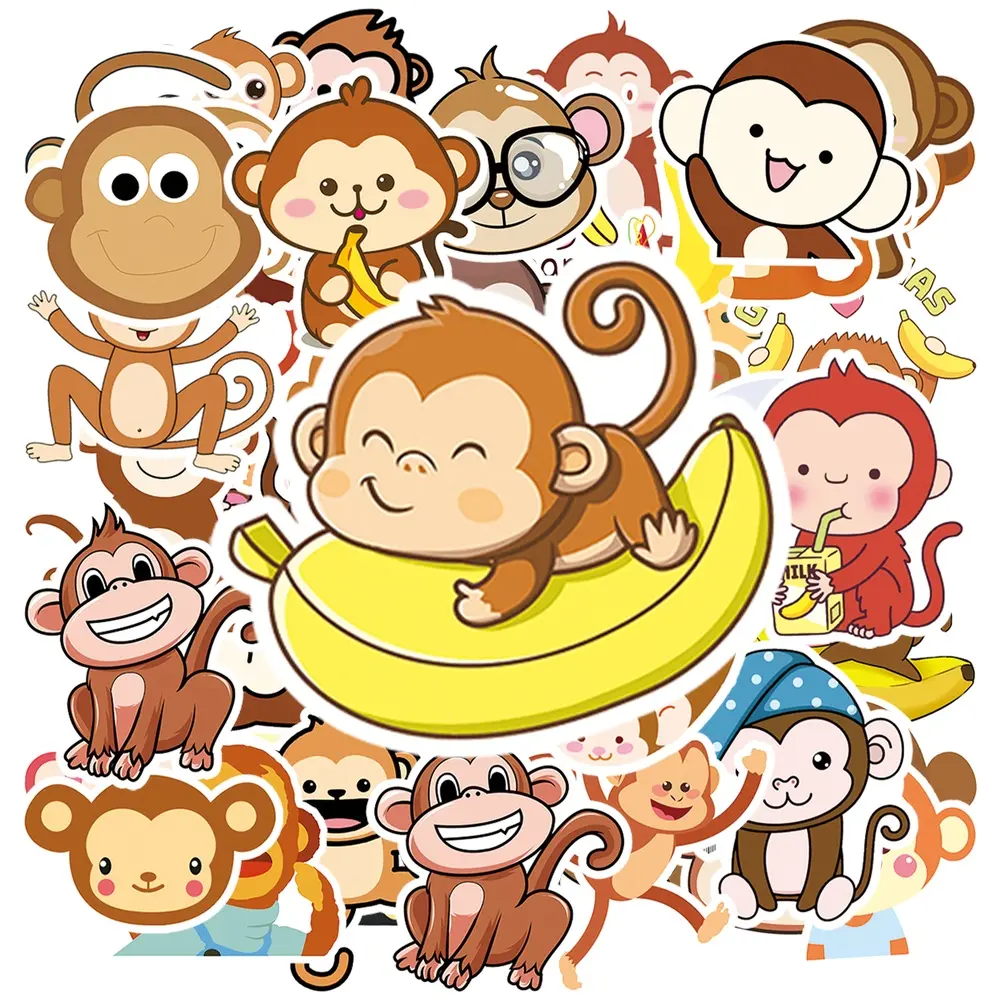 50PCS Cute Monkey Stickers Pack, Kawaii Animal Vinyl Decals, Cartoon Monkey Waterproof Stickers for Car, Laptop, Water Bottle, Phone Case, Notebook, Skateboard DIY Decoration Gift for Kids Teens #MonkeyStickers #CuteStickers #KawaiiStyle #AnimalStickers