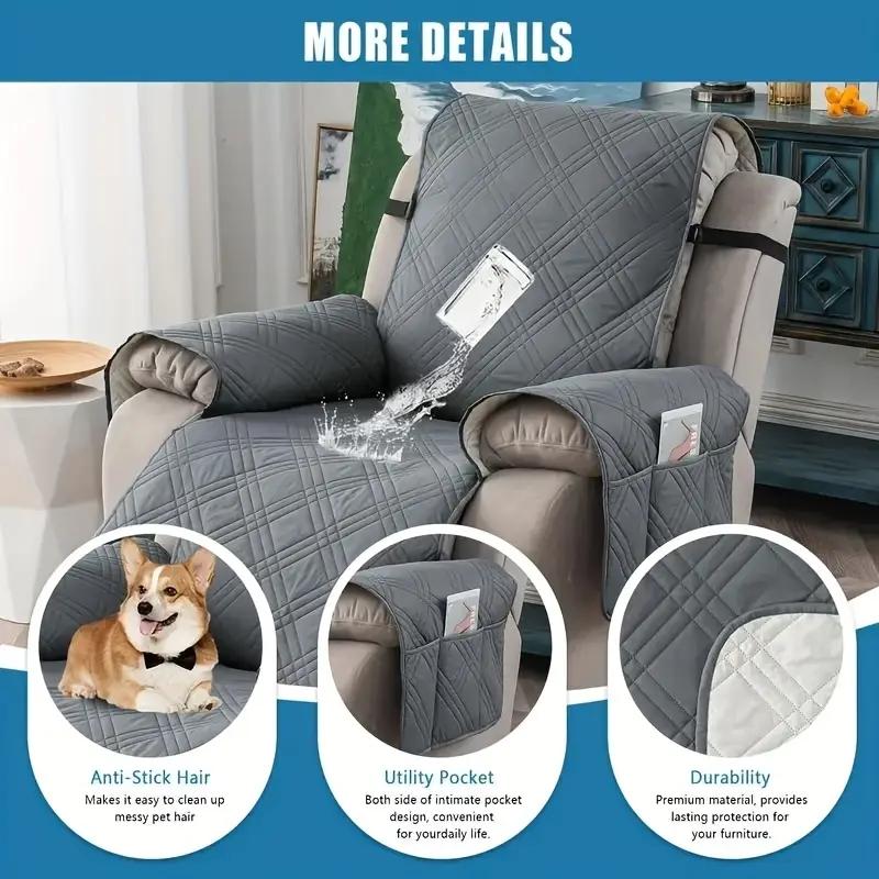 Waterproof Recliner Cover, Non-slip Chair Cover, Furniture Protector, Washable Slipcover with Pockets, Elastic Leash for Pets # TikTokShopBlackFriday