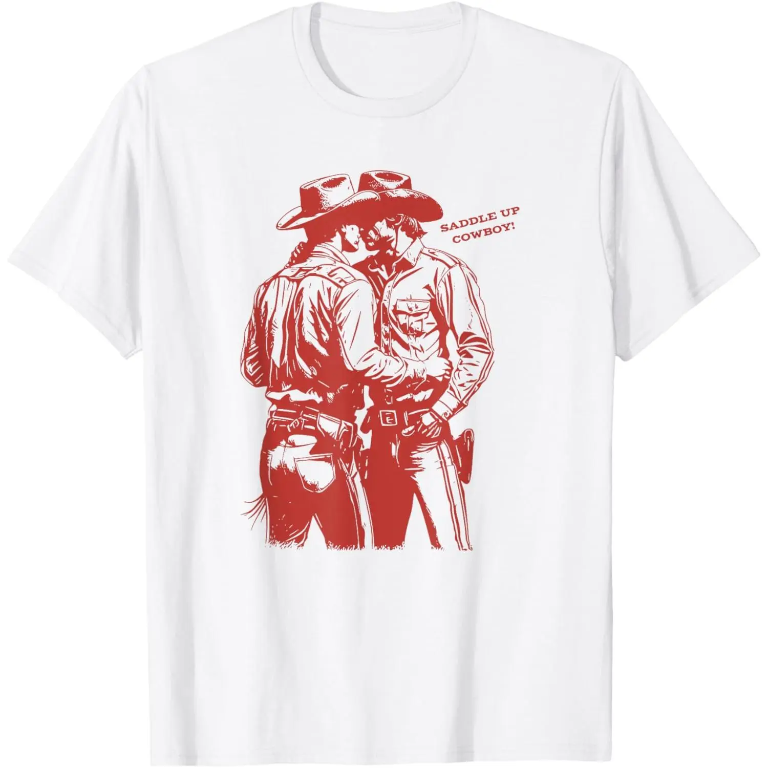 Men's Retro Funny Saddle Up Cowboy Short-Sleeve Casual Round Neck Soft Tops - LGBT Pride Gay Trans Rights T-Shirt, Shortsleeve