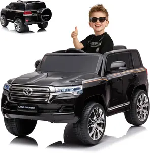 12V Ride On Car, Land Cruiser with Remote Control, Electric Car for Kids with Battery Powered, 3 Speeds, Music, Horn, LED Lights, Black