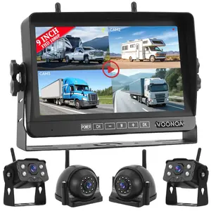 Wireless RV Backup Camera System, 9" 1080P DVR Monitor with 4 IP69 Waterproof Night Vision Side Rear View Back Up Cameras for Trailer Truck Camper Compatible with Furrion Mount