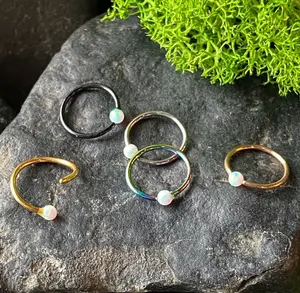 5pc Bulk Pack Fixed Opal Ball Bendable 316L Surgical Steel Captive Bead Rings
