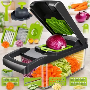16-in-1 Vegetable Chopper with 8 Blades, Multi-functional Onion Slicer and Dicer with Container for Kitchen Use, Perfect for Vegetables and Carrots