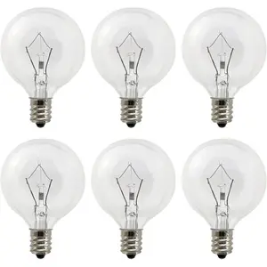 6-Pack Wax Warmer Bulbs, G50 25W Bulbs Suitable for Full-Length Wax Warmers, E12 Base G16.5 Spherical Transparent Bulbs Suitable for Wax Warmers, Long Lifespan, 120V