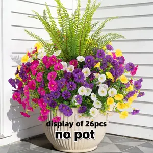 Artificial Flowers Fake Plants for Outdoors Decoration, 12/24 Bundles Silk Morning Glory with 1/2Boston Fern Artificial Ferns Realistic UV Resistant Faux Spring Flowers for Outside Planter Yard Patio Garden Home Indoor
