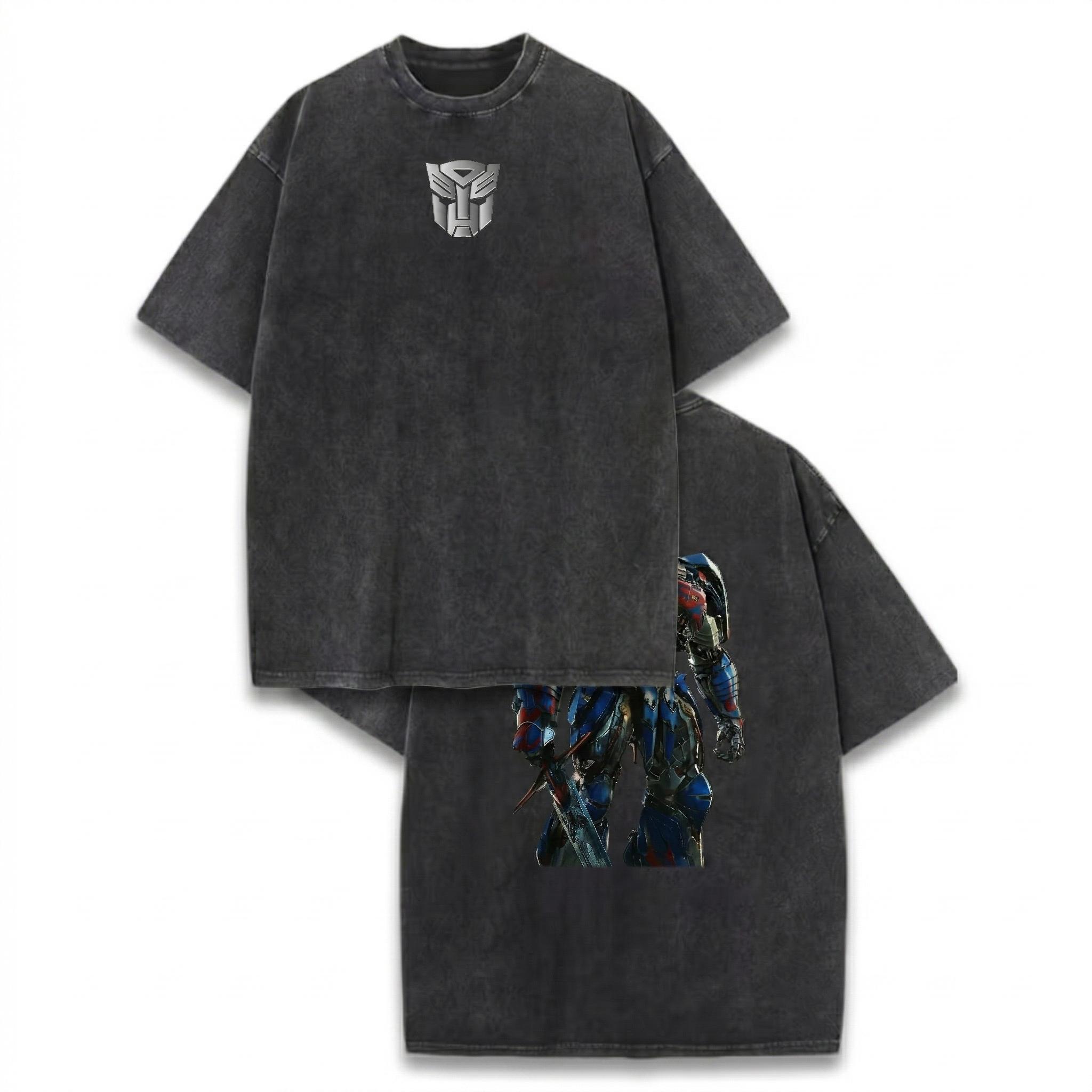 Orion Pax Transform the last knight Double Printed Oversize Lightweight Acid Washed Tee TV Series Graphic Top Cotton Streetwear T-Shirt boys merch Men's Regular Fit Floral Print Tee washed streetwear