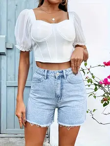 Women's Denim Shorts, Fashion Casual High Rise Shorts for Daily Outdoor Wear, Ladies Bottoms for Summer