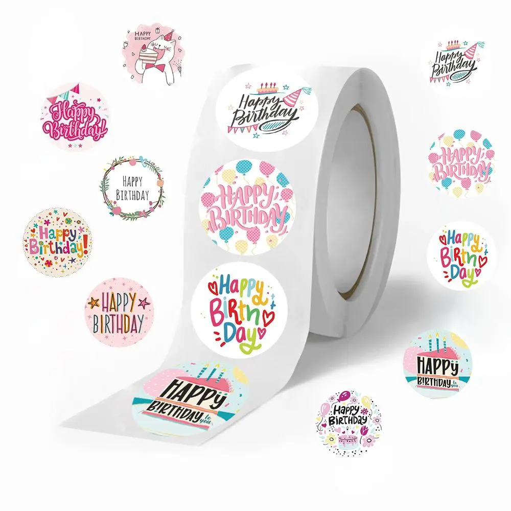 Happy Birthday Themed Sticker (500pcs/roll), Cartoon Birthday Party Sticker, Decorative Sticker for DIY Scrapbooking, Scrapbook Accessory, Journaling, Gift Wrapping, Sticker Packs, Decoration Sticker, Crafts