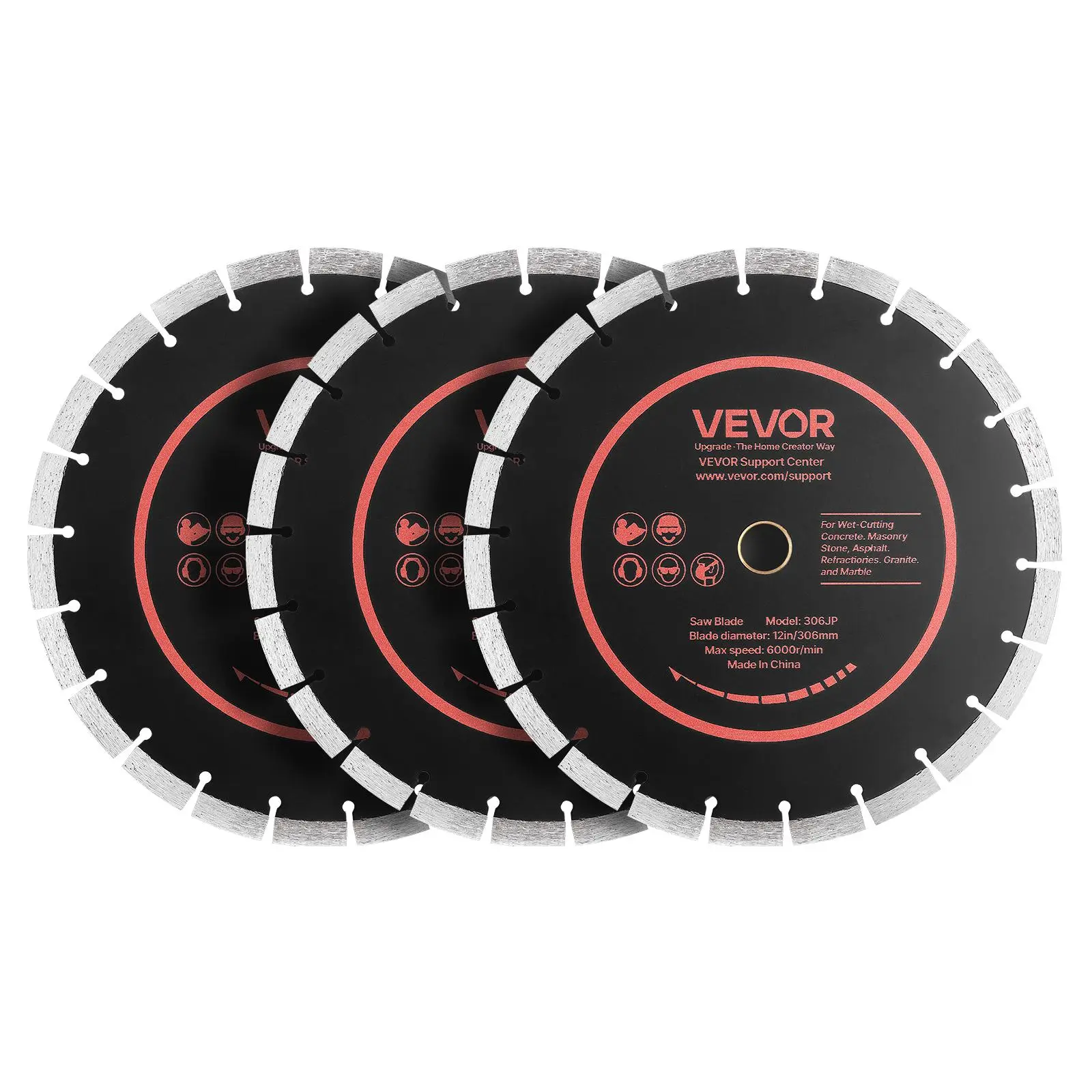 【Summerfinds】VEVOR Diamond Blades 12 inch3-Pack Concrete Saw Blade Set1 in ArborHigh-Hardness Diamond Segments65Mn Steel CoreDry Wet CuttingClean Edges for ConcreteMasonryBrickStoneGranite