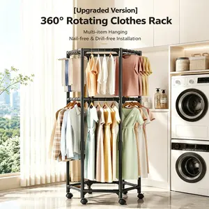 6-Arm Foldable Clothes Drying Rack With Wheels, 360° Rotating Laundry Drying Rack, Large Capacity Space-Saving Design, Easy Tool-Free Assembly, Laundry Room Organization Essential For Apartment Living, Balcony, Bedroom, Indoor And Outdoor Use