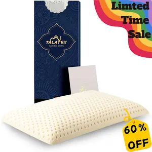 Talatex 100% Natural Premium Thin Latex Pillow, Ultra Thin Pillows, Flat Pillows for Sleeping Helps Relieve Pressure, Perfect Package Best Gift, For Mother's Day