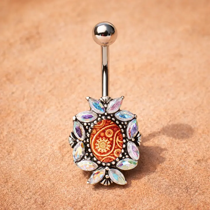 Stainless Steel Victorian Floral Navel Ring