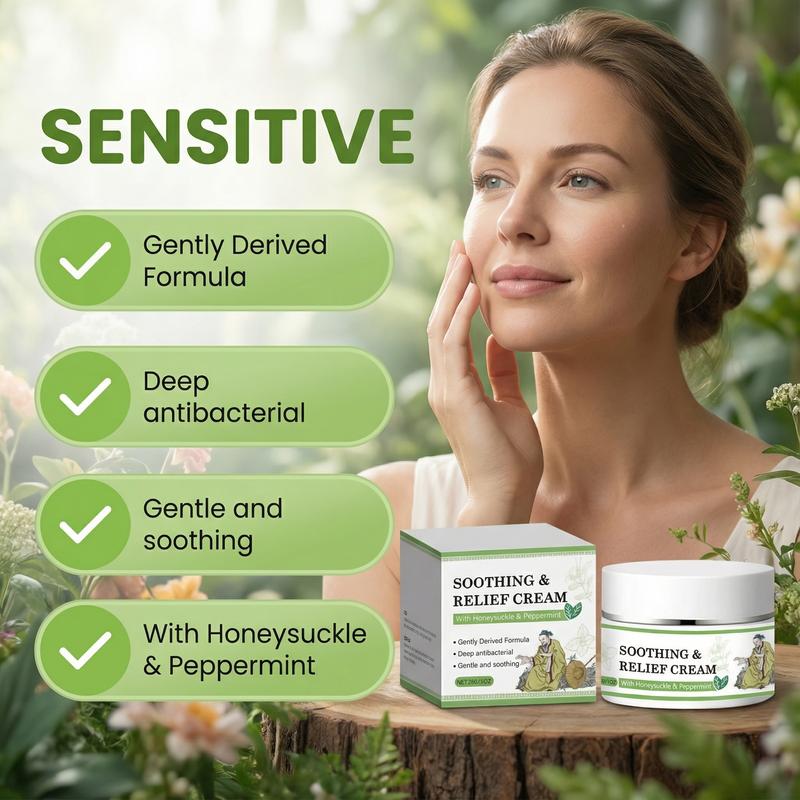 [TiktokBlackFriday]Soothing & Relief Cream with Honeysuckle & Peppermint - 30g, 100%25 Natural Plant Extracts, Gentle for All Ages, Fast Acting Relieve itching , Hydrates Dry & Sensitive Skin, Therapeutic Treatment for Flare-up,Eczema & Psoriasis