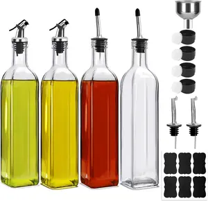 4 Pack 17oz Olive Oil Dispenser Bottles, 500ml Clear Glass Vinegar Cruet with Pourers and Funnel for Kitchen