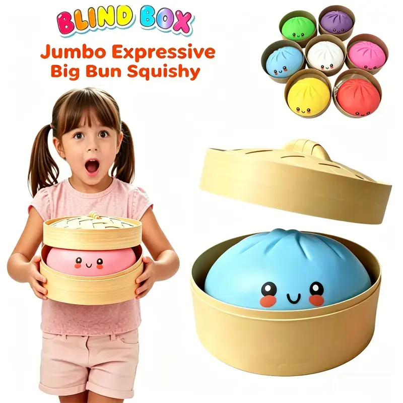 Jumbo Expressive Big Dumpling Squishy (10.6 inch)- Blind Box,Mysecret BunFidget Toy, Soft TPR Material, Stress Relief,Unboxing Surprise,Random Style per Pack.Children's Day and Graduation gifts, suitablefor children to exchange gifts