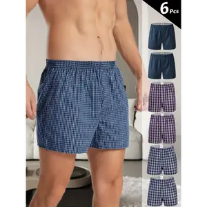 6-pack Of Men's Pure Cotton Aro Pants, Plaid Boxer Briefs