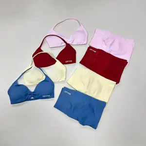 DFYNE Seamless 3-Piece Workout Set| Matte Nylon Gym Shorts, Halter Sports Bra & Slim Fit Short Sleeve Tee Fitness Outfit
