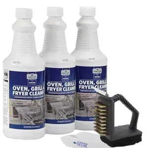 Commercial Oven, Grill and Fryer Cleaner- 32 oz- 3 pack with 3-in-1 Grill Scrapper/Sponge/Copper Brush