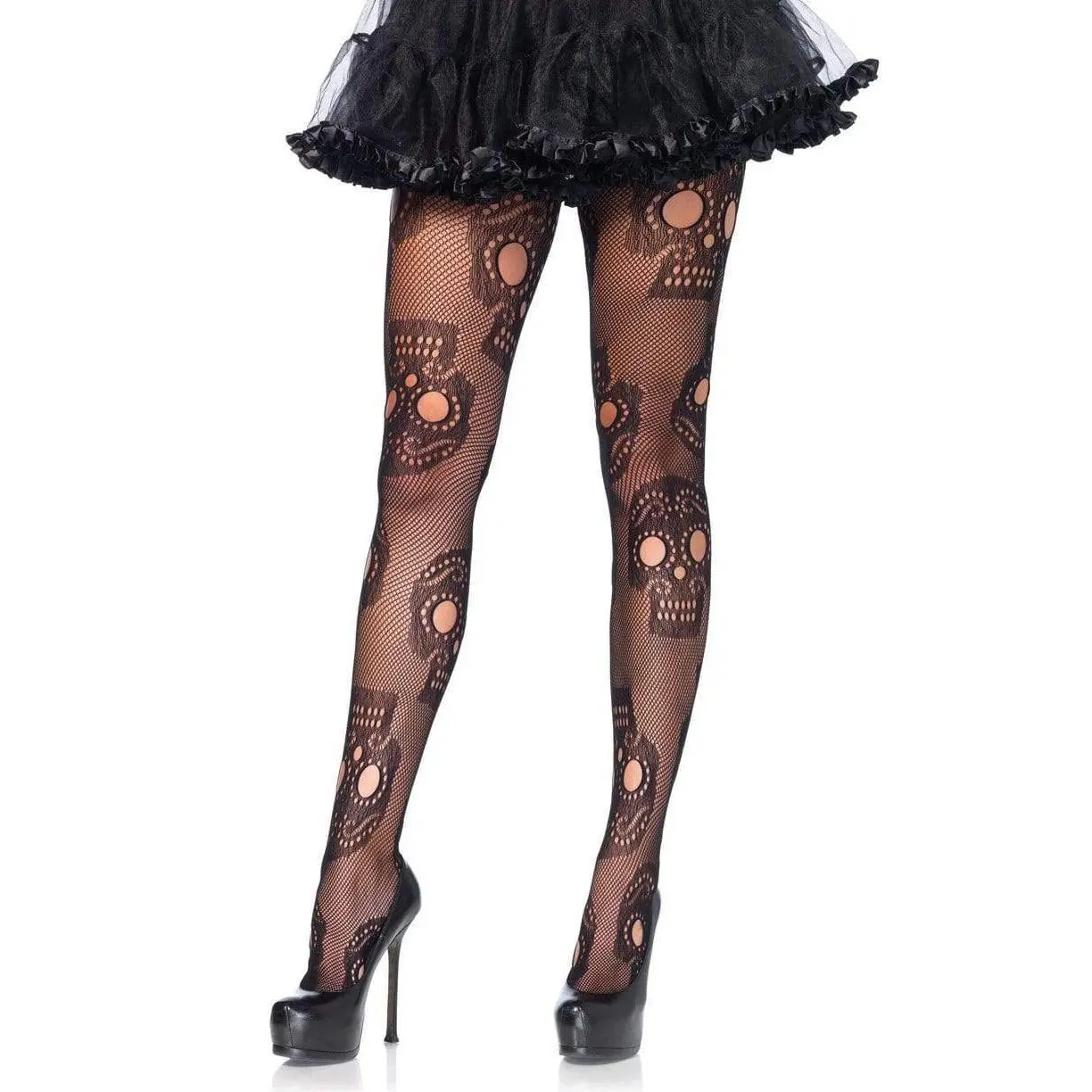 Novelty Sugar Skull Tights, Funny Fishnet Hosiery Piece, High-Quality Character Print Fabric for Parties or Dress Wear