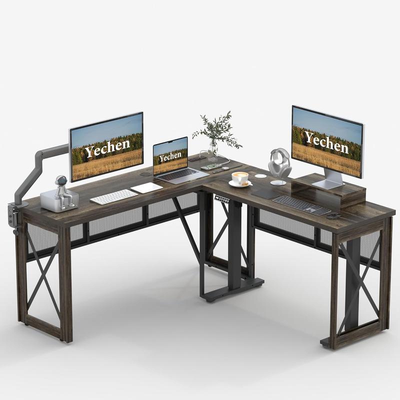 L Shape Standing Desk, Electric Corner Desk Height Adjustable, 61x60 Computer Desk with 4-in-1 Outlet, for Work Home Office, Livestreaming, Gaming, Light Oak