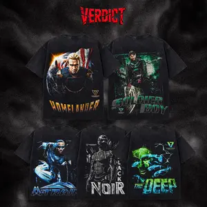 [VERDICT] The Seven Dark Supe Collection, Homelander Soldier Boy The Deep A-Train Black Noir Wash T-Shirt, Corrupt Hero Graphic Tee, Unisex Heavyweight Vintage Streetwear, DTG Print Menswear