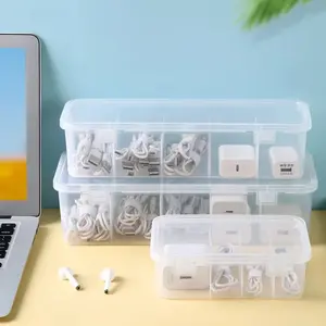 Large Capacity Cable Management Box with Lid and 5 Dividers, Extension Cable Organizer, Space Saving Desktop Storage Solution for Office and Home Use