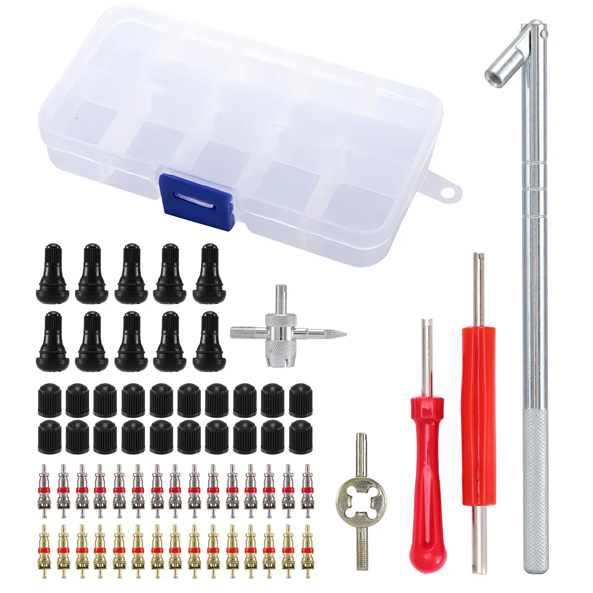 65PCS Tire Valve Stem Remover & Repair Kit with Caps - Easy-Installation Tool for Cycling Sports & Outdoor Recreation