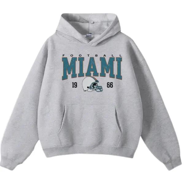 Dolphin Apparel, MIAMI FOOTBALL TEAM HOODIE - Graphic Helmet Retro Hoodie, Hometown Pullover Retro 90s Sports Team, Helmet Football Hoodie, Miami Football Graphic Hoodie Unisex, Longsleeve Casual Cotton Hoodie Gift For Fans Women & Men Trendy