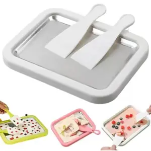 Portable Rolled Ice Cream Maker for Home Use, 2-in-1 Ice Cream Roll Maker Machine with 2 Scrapers & Cold Plate, Mini Ice Cream Tray & Board Kit for couple and Family, Makes Frozen Yogurt Gelato