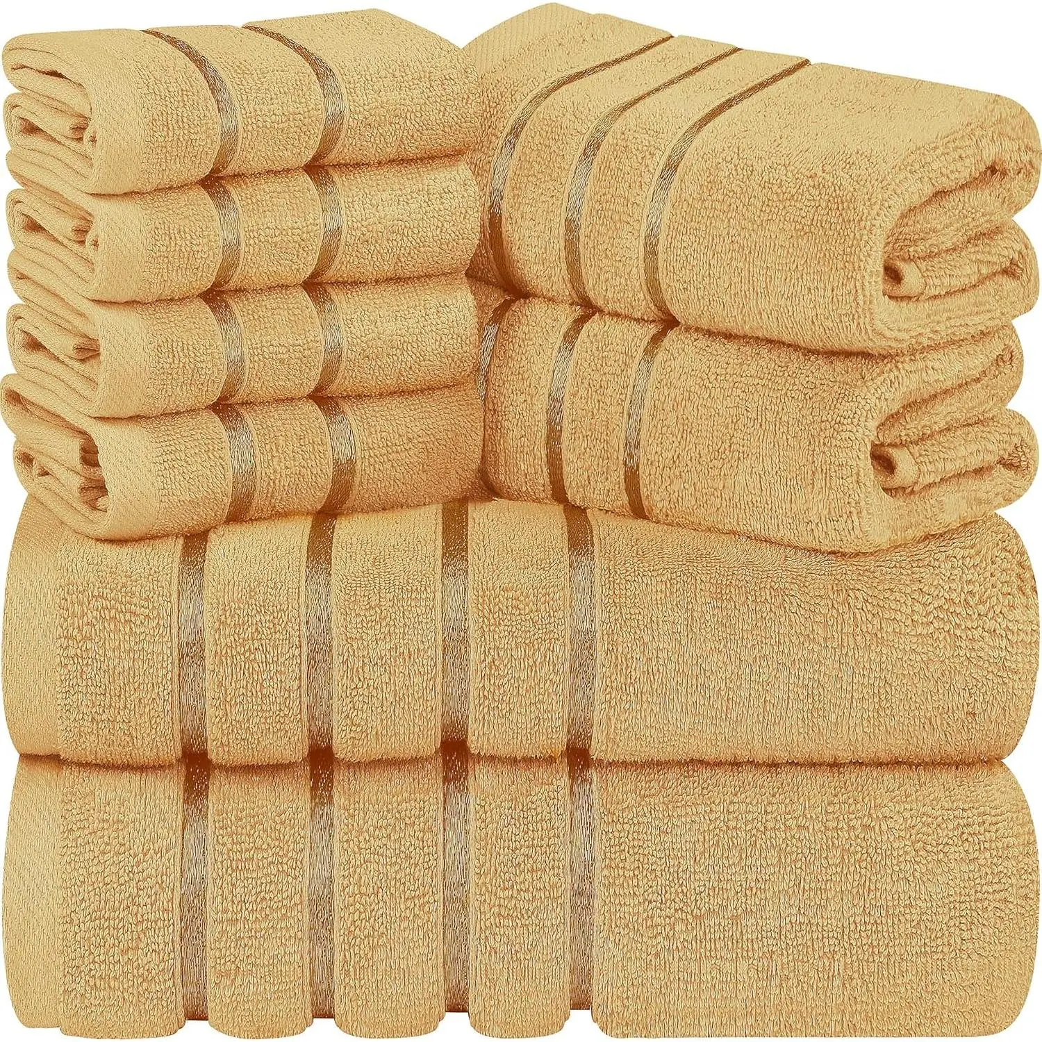 Modern Bathroom Towel Set (8-Count) - 2 Bath, 2 Hand, 4 Washcloths, 600 GSM Ring Spun Cotton, Super Absorbent Viscose Stripe, Ideal for Everyday Use, Beige, Super Absorbent Towel